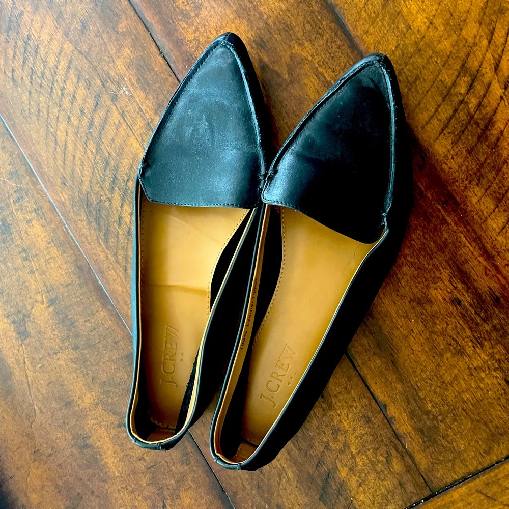 Black leather J Crew flat